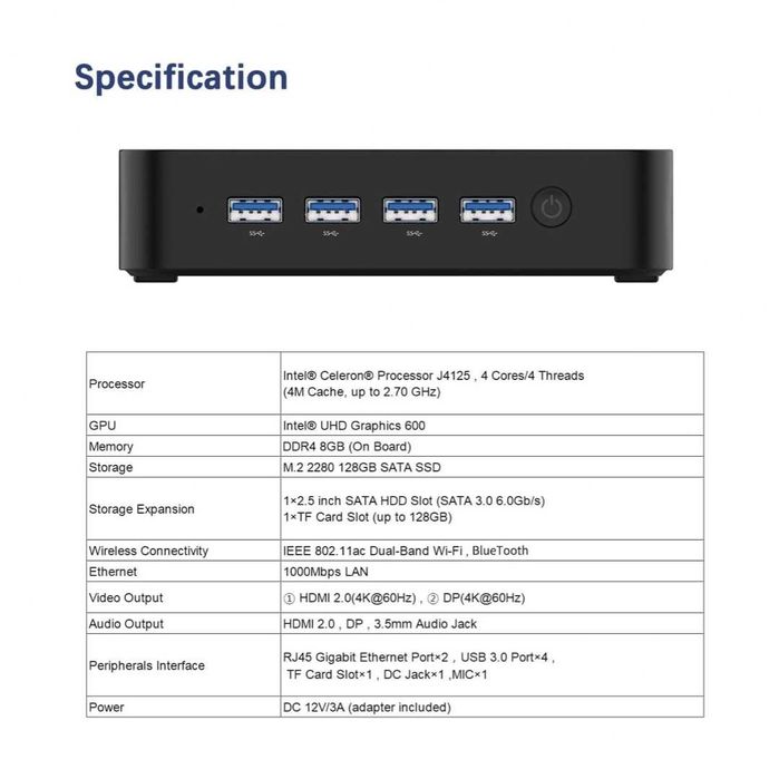 Mini PC MINISFORUM GK41 Celeron J4125 SSD 128GB RAM 8GB | TrueGSM