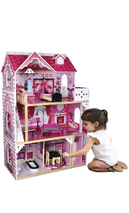 Дървена къща за кукли лед лента асансьор три нива стълби