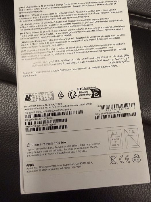 Apple iphone 16 black 128gb nou neverlocked garantie 2 ani cu acte