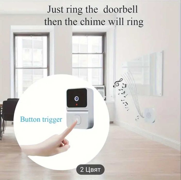 Безжичен wifi звънец с камера нощно виждане, видео и аудио връзка