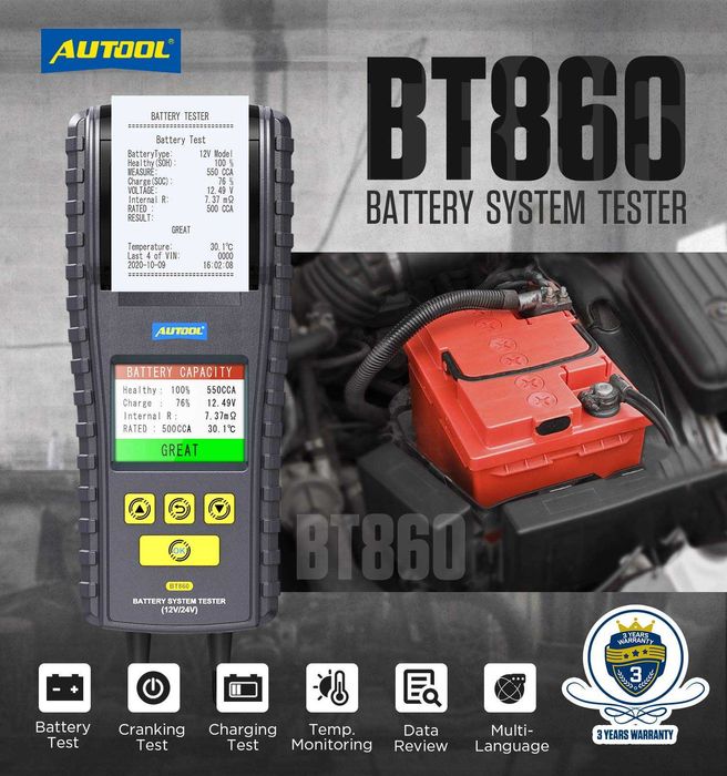 Тестер аккумулятора от бренда AUTOOL BT860
