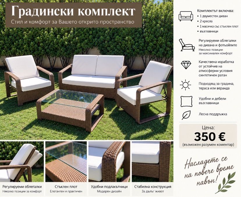 Комплект градински мебели