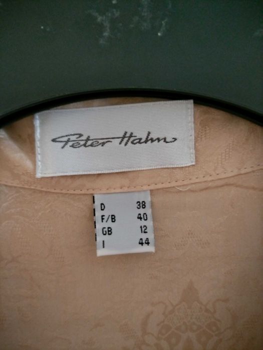 Camasa matase Peter Hahn, noua, mar 38-M, culoare bej auriu cu model de brocart