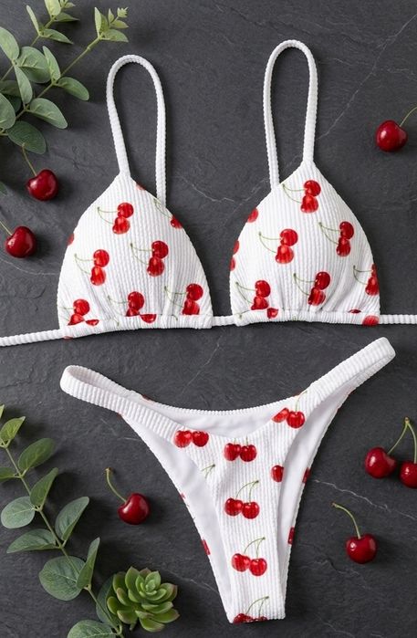 Costum de baie nou, imprimeu cireșe, Mărime S