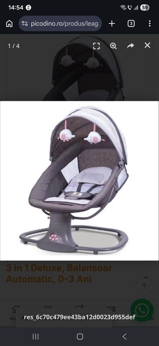 Leagan Electric Multifunctional pentru Bebe Mastela, Gri cu Roz, 3 in 1 Deluxe, Balansoar Automatic, 0-3 Ani