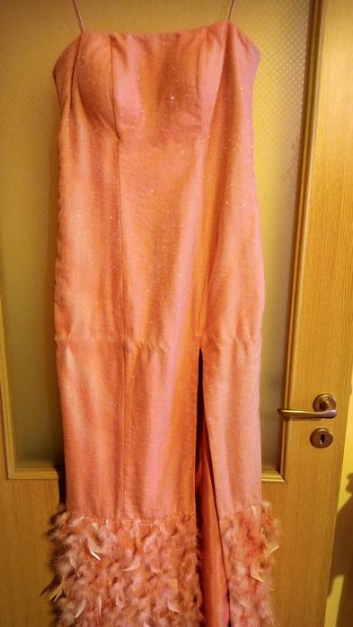 Официална дълга рокля, цвят корал