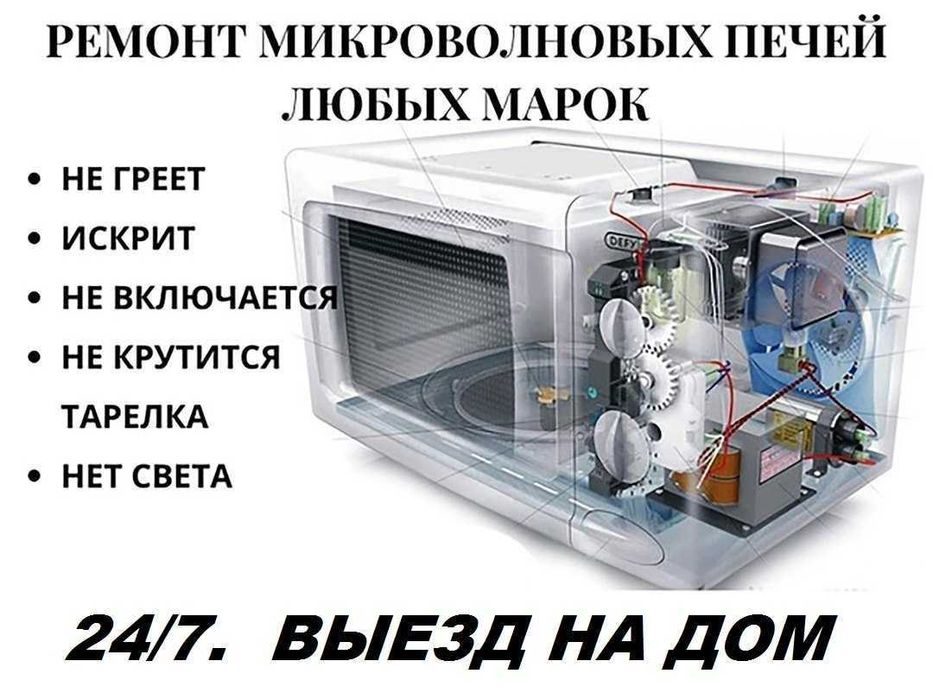 Запчасти и Ремонт Микроволновых печей.Без выходных.24/7.Выезд на дом.
