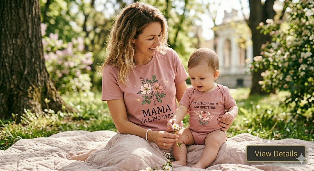 Комплект тениски за майка и дете - различни десени