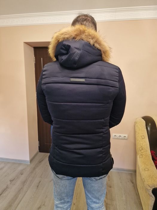 Geaca bărbați cu blană albastru inchis