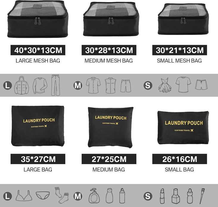 Set 6 genti organizatoare de calatorie pentru depozitare haine valiza