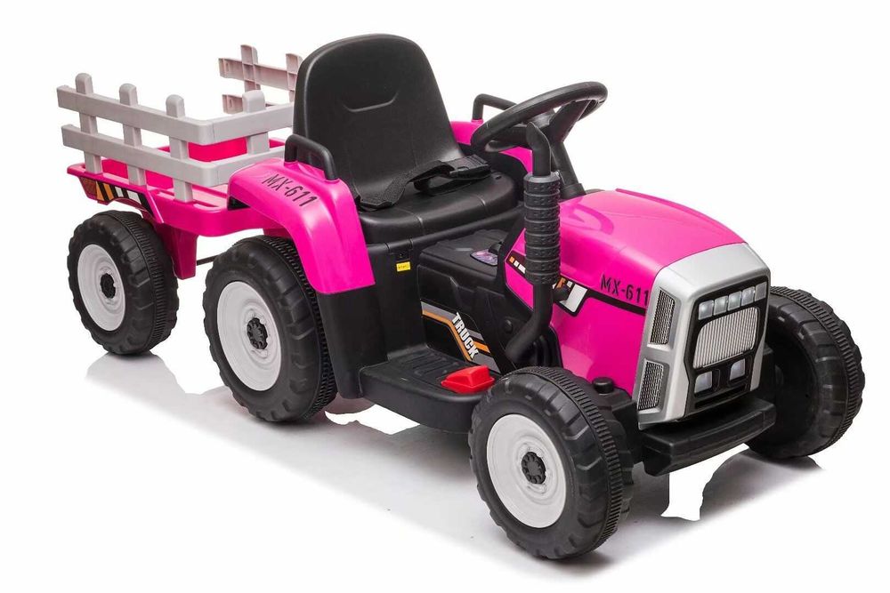 Tractoras electric Kinderauto BJ611 2x30W 12V RC BT Remorca RED Rose