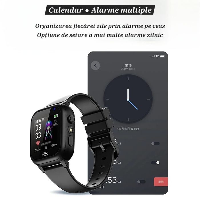 Smartwatch copii. SIM 4G. Localizare GPS. Foto. Apel/Mesaje/Chat.Negru