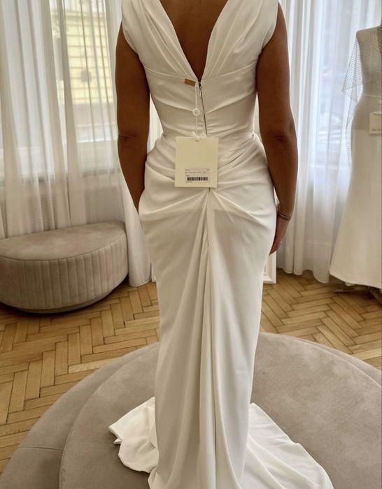 Rochie alba Rhea Costa Saara crepe long