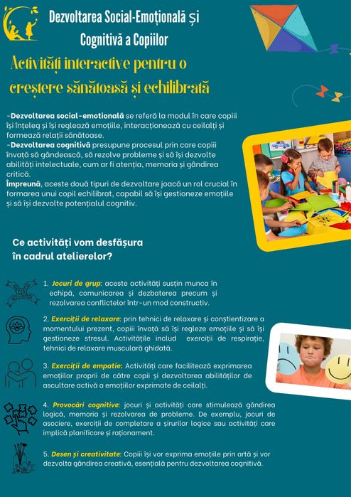 Ateliere de dezvoltare socio-emoțională și cognitivă pentru copilași