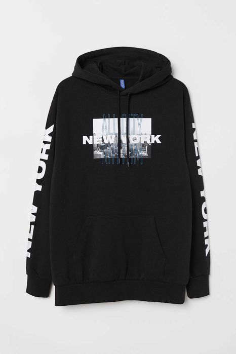 Мъжки суитшърт с надписи H&M, 60% памук, 40% полиестер, Черен, XL