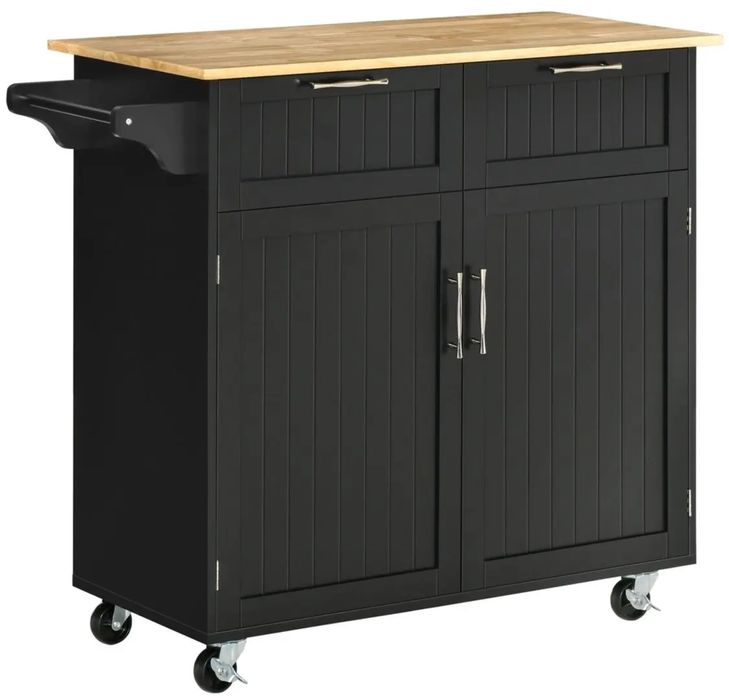 Многофункционален дървен кухненски шкаф с 2 чекмеджета на колелца