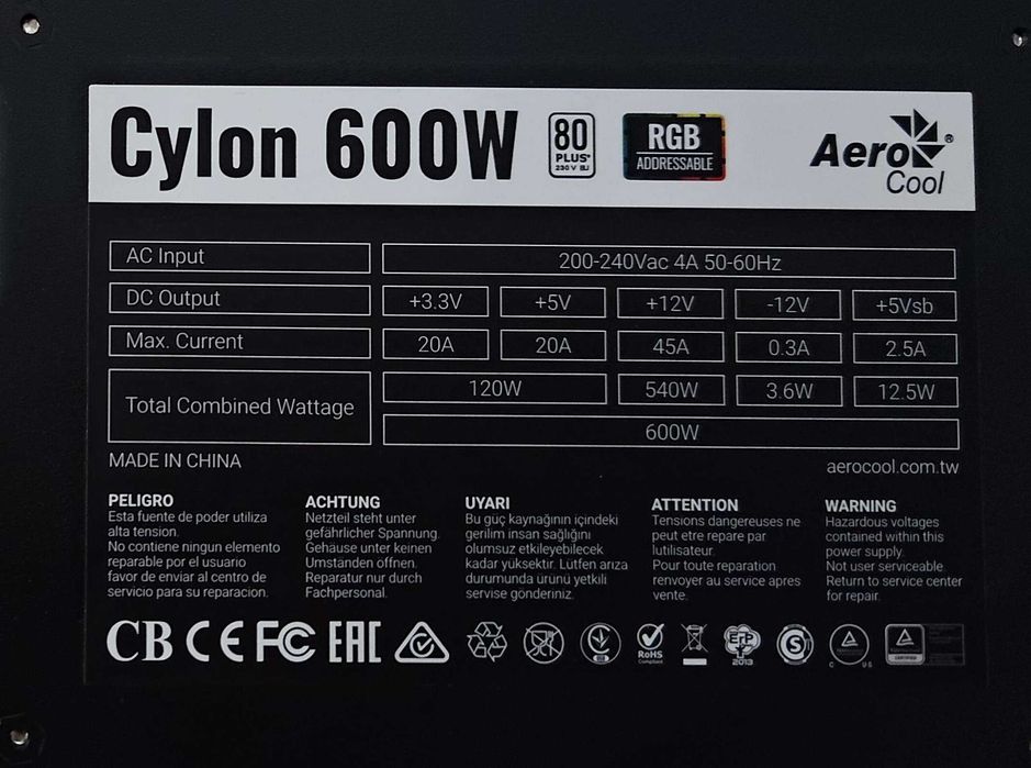 Sursa PC Aerocool Cylon 600W 80+ A-RGB