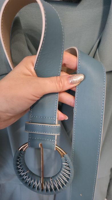 Salopeta eleganta Zara, verde/turcoaz, curea, marimea S