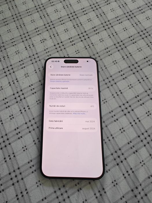 iPhone 15 Pro Max 256GB 91% viața bateriei