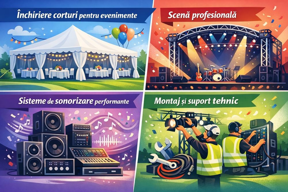 Scenă modulară 9x7 m, cu acoperiș în 2 ape