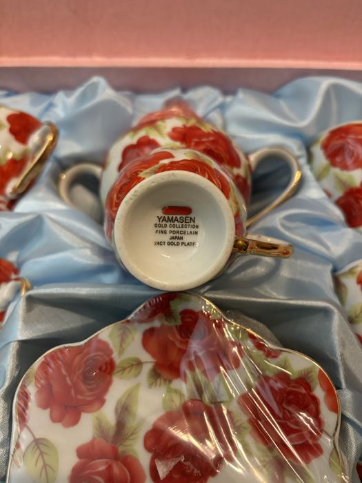 Японски порцеланов сет за кафе от 15 части с 24 каратено позлатяване