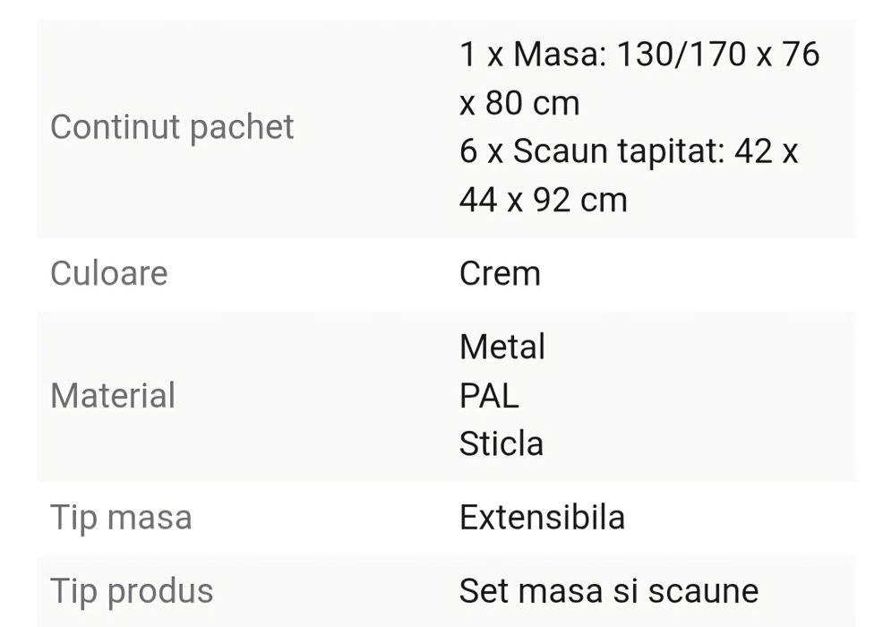 Masă cu 6 scaune