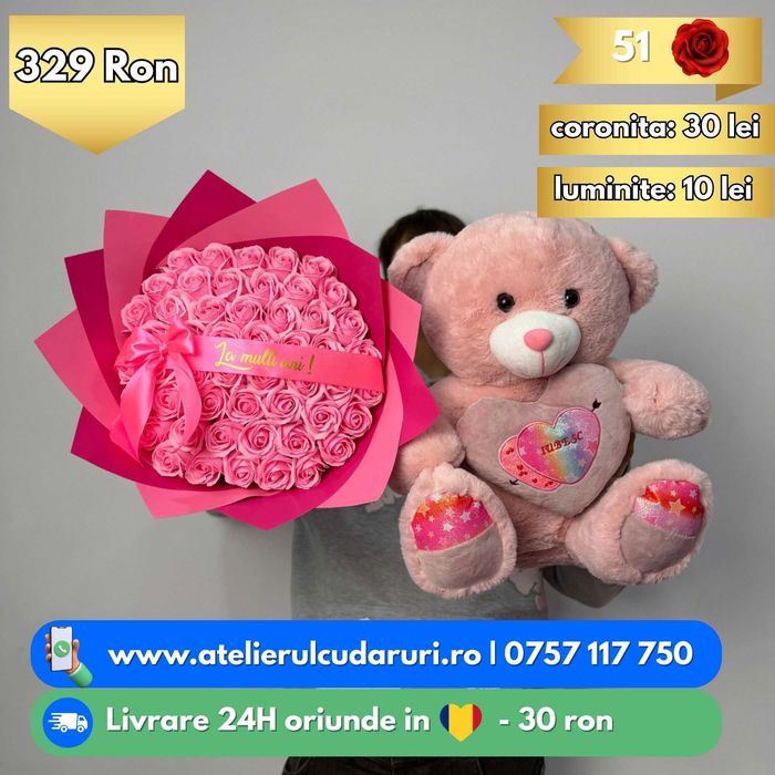 Buchete Trandafiri Sapun & Stitch & Sclipici cu Livrare