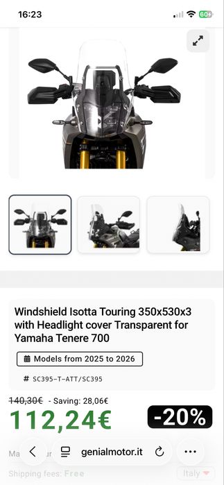 Parbriz inalt Yamaha Tenere 700 model 2025