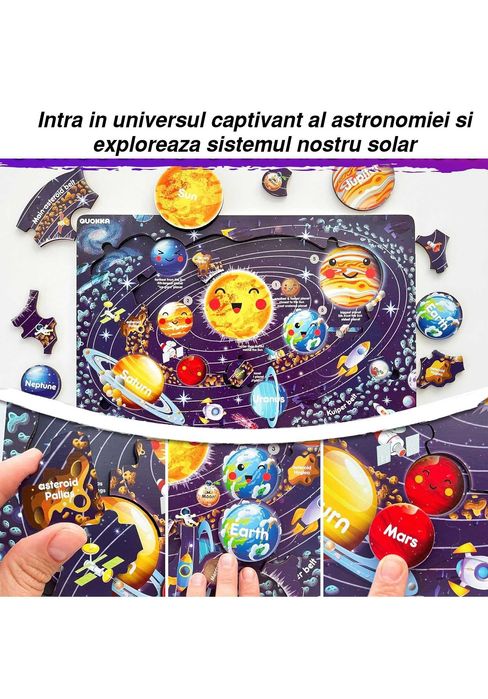 Set 3xPuzzle educativ lemn Harta Europei, Harta Lumii si Universul NOU