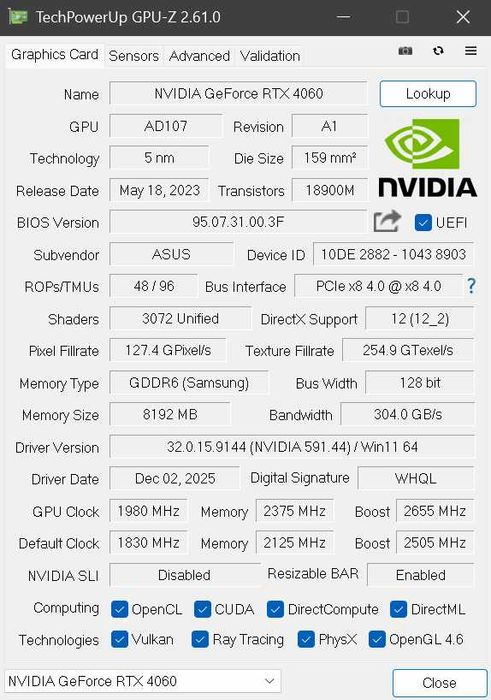 Видео Карта ASUS DUAL RTX 4060 OC