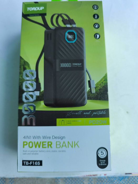 Baterie externa - power bank 30000 mAh cu cabluri si incarcare rapida