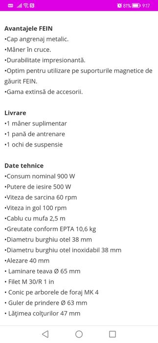 Masina de gaurit si antrenare lenta Fein Asq 672-1