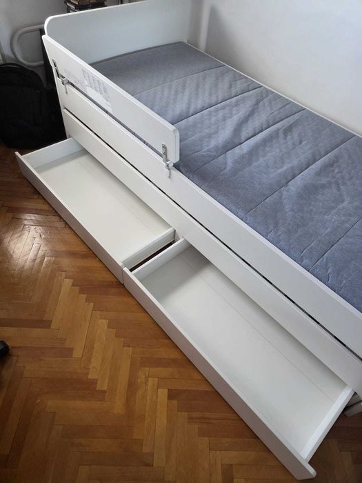 Cadru pat Ikea SLAKT alb cu saltea ikea