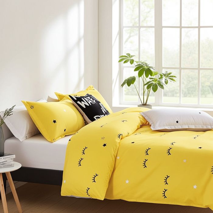 Lenjerie De Pat Sola Xc092, Bumbac, 4 Piese, Cu Elastic, Galben