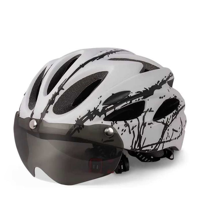 Casca Bicicleta, Viziera detasabila, Aerodinamica, Dimensiune reglabila 54-62cm, Alb cu Negru