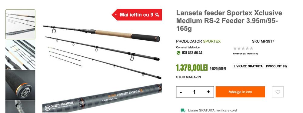 Lanseta feeder Sportex Xclusive Medium RS-2 Feeder 3.95m/95-165g