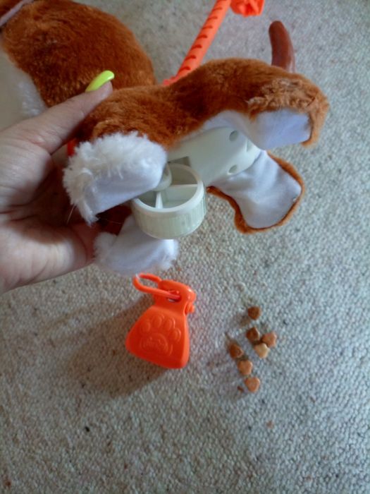 Собака игрушка на поводке.