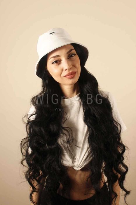 Дълга черна къдрава лейс фронт перука Одри