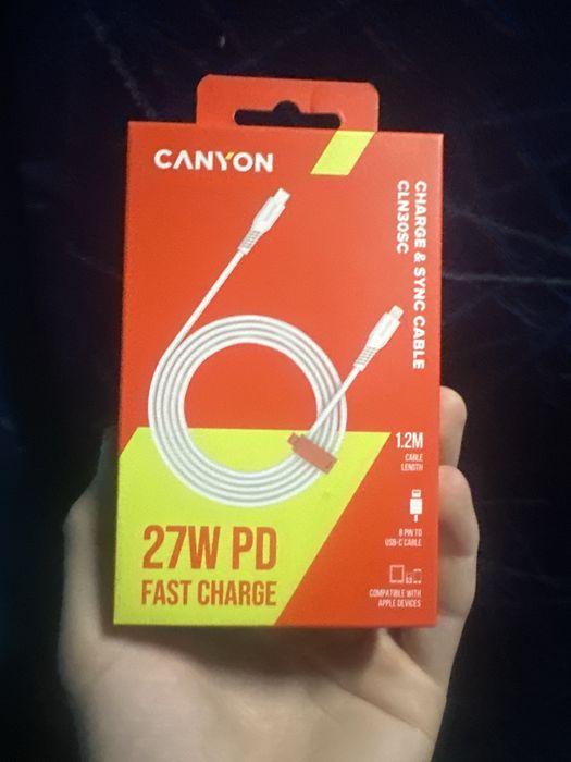 Кабель CANYON USB-C → Lightning 1.2 м 27W PD, новый