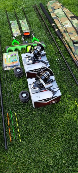 Set Feeder Complet,2 Lansete 3,90m,2 Mulinete X6000,Senzori,Suporți+Geanta+Monturi+Fir
