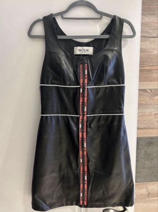 Черна кожена рокля WOLM