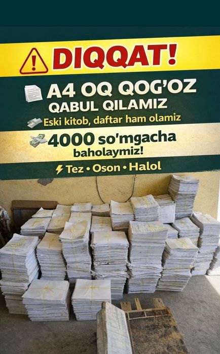 Oq qog‘oz olamiz makulatura makalatura maklatura olamiz