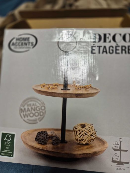 Поставка за хапки-сладки  2 нива, Дърво, Кафяв