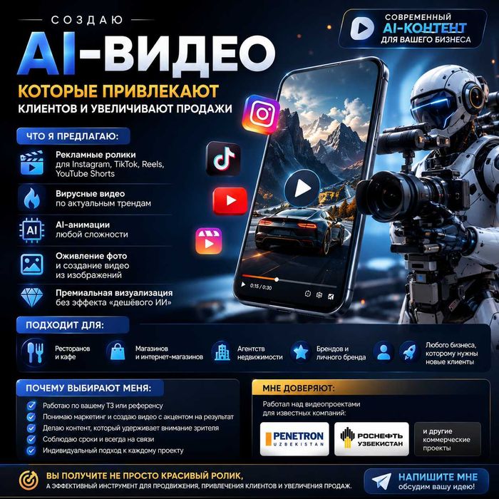 AI yordamida professional video, foto  xizmatlari