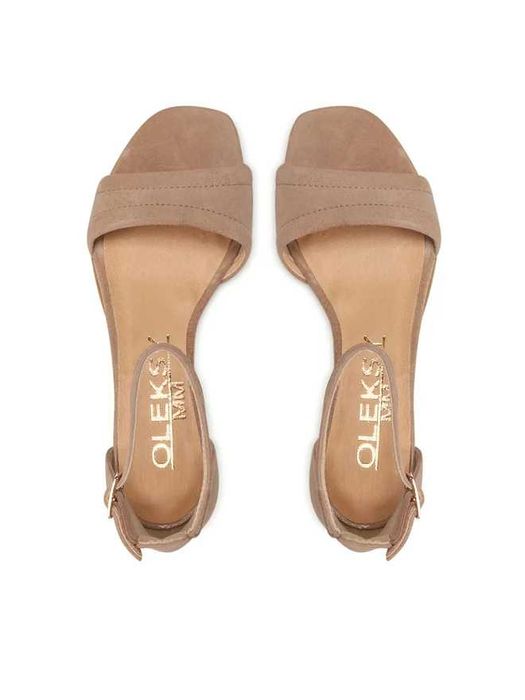 НОВИ Дамски сандали от естествен велур бежови 38 номер марка Oleksy