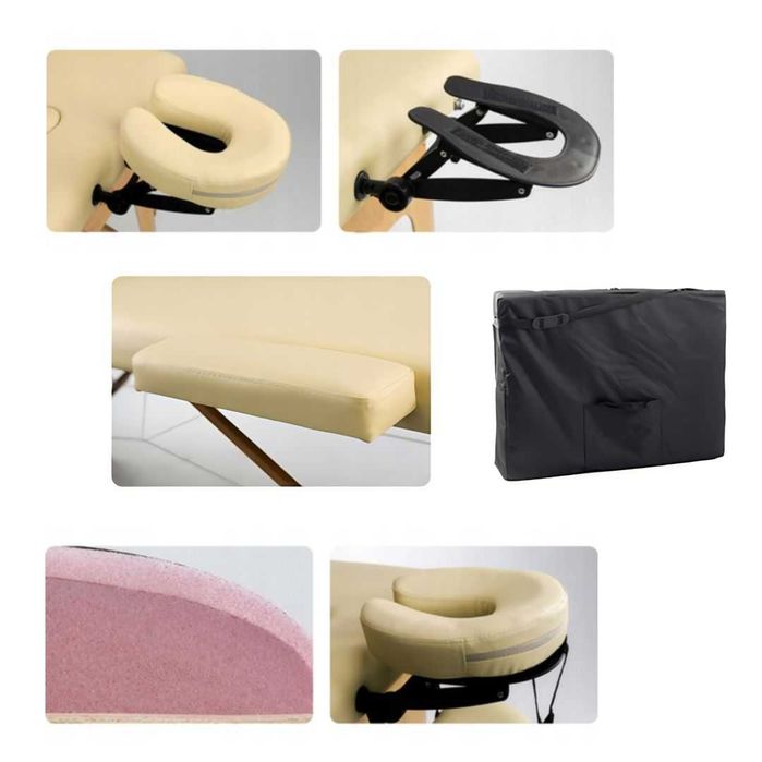 Преносима масажна кушетка Zenet ZET-1042 размер S, Дървена, кремава