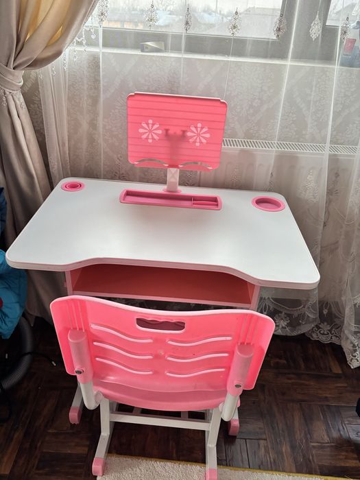 Birou roz copii reglabil