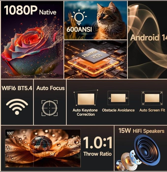 ‼️Smart Proektor.HY350MAX android.Проектор.Установка тайёр+доставка.уч