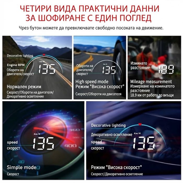 Автомобилен Head-Up Display OBD2 с 3.5 инчов екран