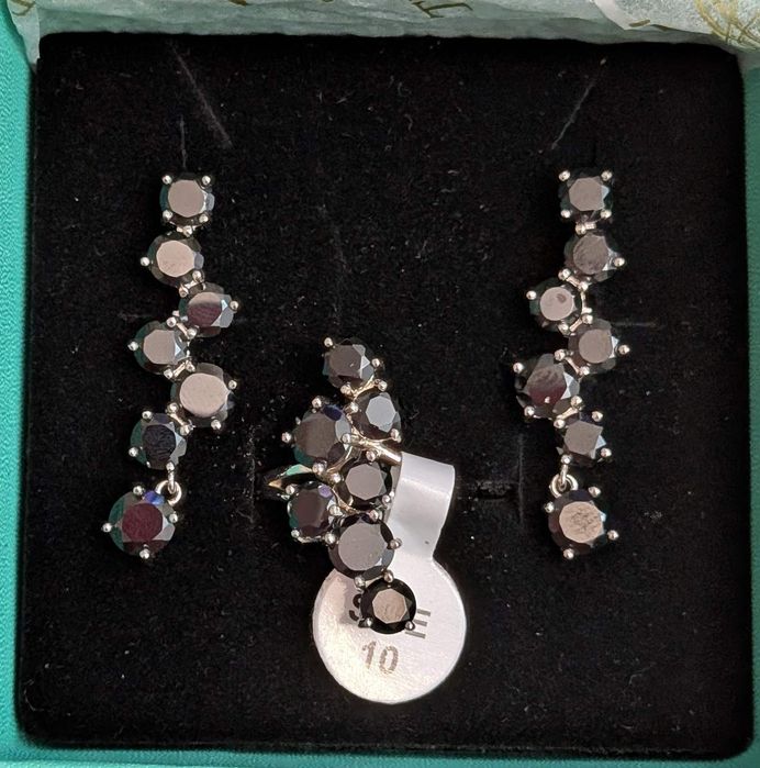 Сребърен комплект с естествен черен шпинел и цитрин